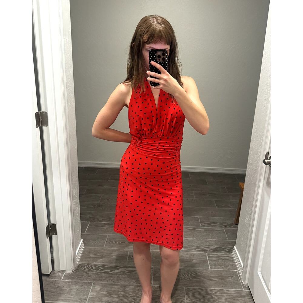 womens cherry lane vintage inspired size small red polka dot cocktail dress